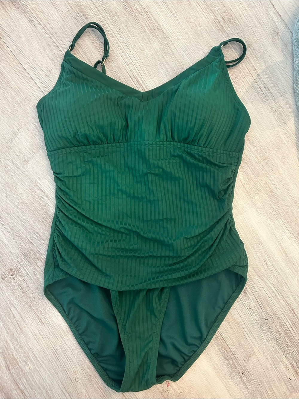 Ellen Tracy One Piece Swimsuit XL Green Ruched Tummy Control Textured